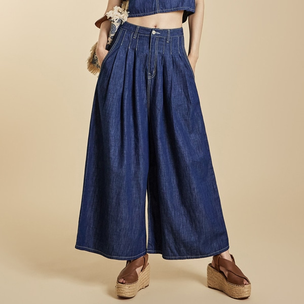 PJ591 ピンタック ワイド ジーンズ