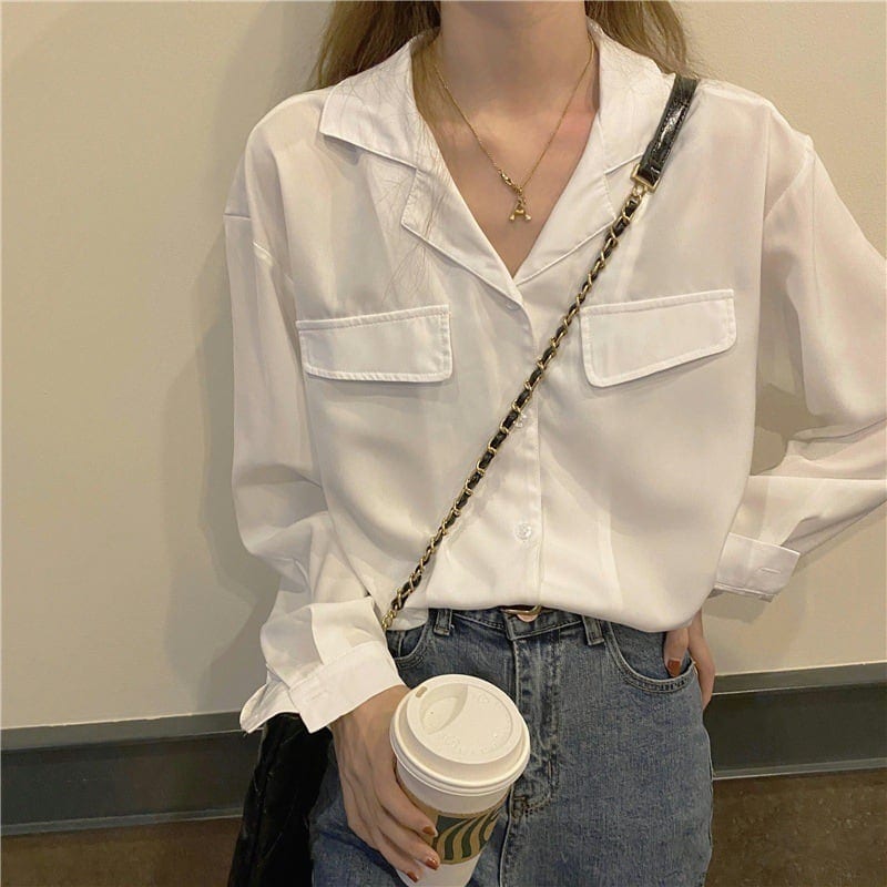 トップス シャツ ブラウス 白シャツ 白トップス 袖あり 長袖 襟付き 開き襟 薄手 かわいい 大人可愛い きれいめ シンプル カジュアル 大人 おしゃれ お洒落 かっこいい レトロ 大人可愛い wt