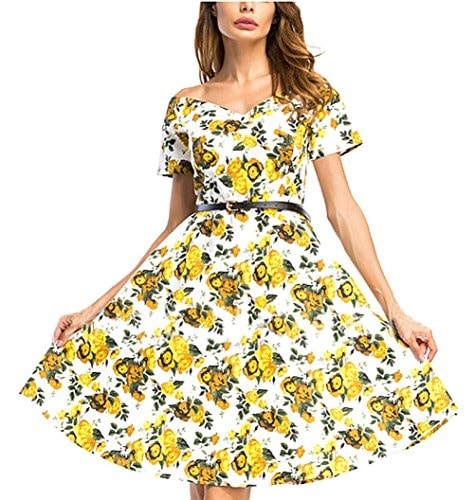 sb Stylein Womens V-Neck Floral Short 初売り Sleeve Audrey Vintage Rockabilly 人気特価激安 Wai 1955s with Hepburn Dress