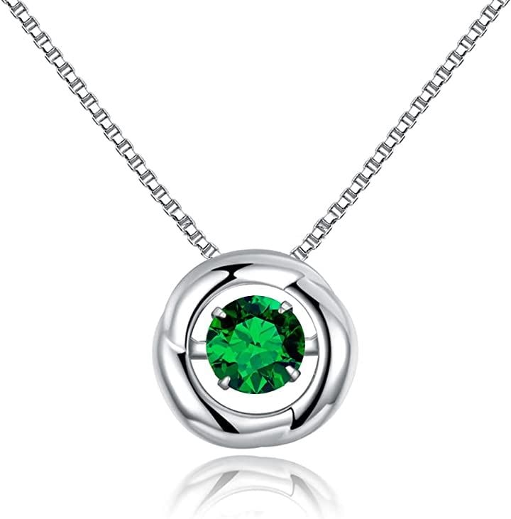 シルバー925 一粒ネックレス ペンダントレディース 人工石(5月 誕生石 エメラルド)