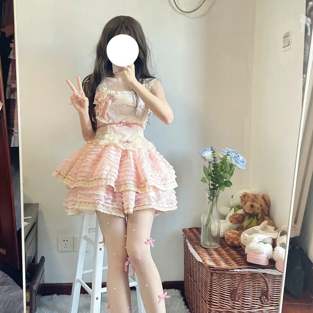 Lolita風鈴雲里霧里ロリータ詩の春夏バレエ風ワンピースケーキスカートプリンセススカート