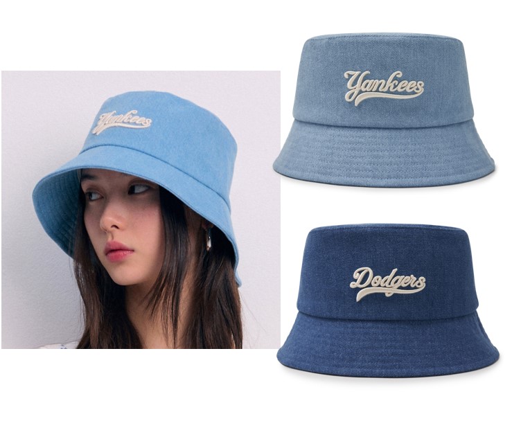 Cursive lettering denim bucket hat