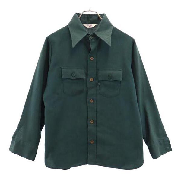 70s オールド ヴィンテージ ビッグE 長袖 シャツ グリーン レディース