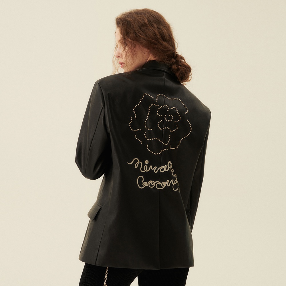 ROSE STUD FAUX LEATHER JACKET