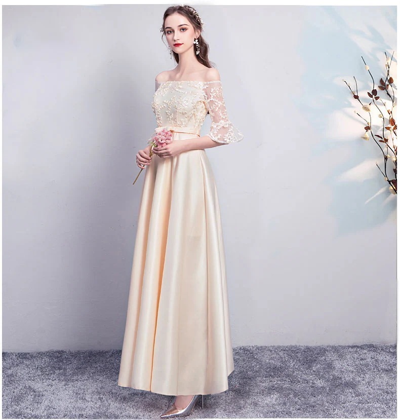 イブニングドレス パーティー ドレス レース ハイウエスト 後レースアップ ロング Aライン スカート