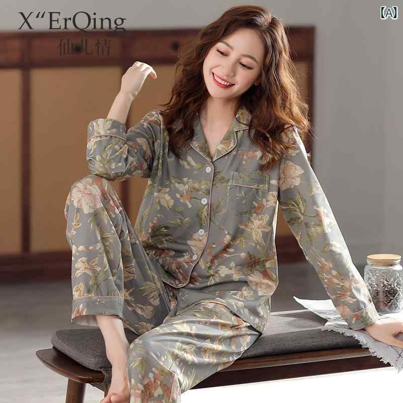ママ　パジャマ　レディース パジャマ レディース 春秋 綿 長袖 秋 大きいサイズ 中年 お母さん 春夏 薄手 家 着 スーツ