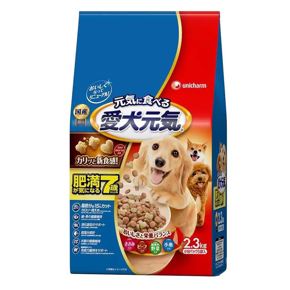 ドッグフード　肥満が気になる７歳以上用　ささみ・ビーフ・緑黄色野菜・小魚入り　２．３ｋｇ（小分パック５袋入）X４　ＣＲＣ45―05―45―10―00