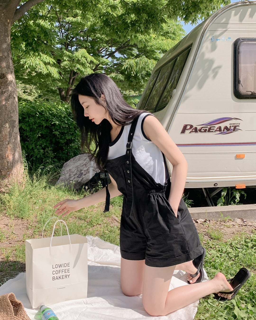 ノースリーブカットソー+オールインワン韓国ファッション レディース