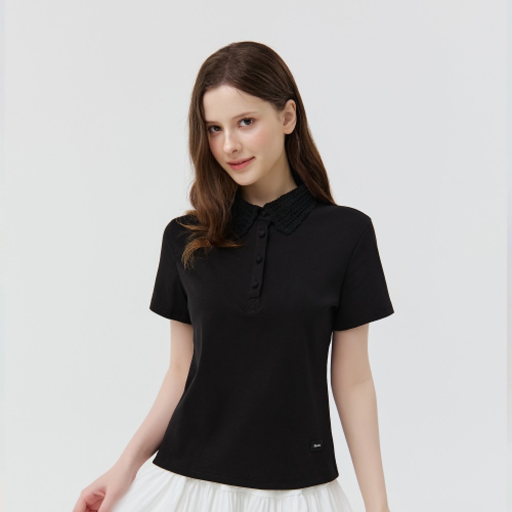 MARTINE GOLF フルールクロシェットカラー Tシャツ_ブラック