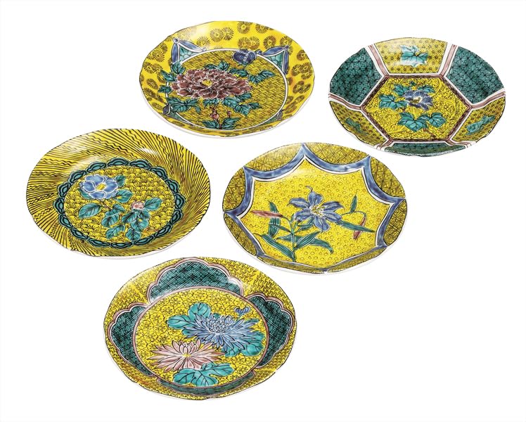 九谷焼いわたや 5.2号皿揃吉田屋絵変り K9-147