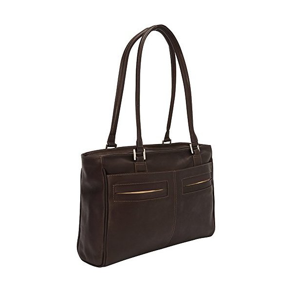 Piel Leather Ladies Laptop Tote with Pockets， Chocolate， One Size 並行輸入品