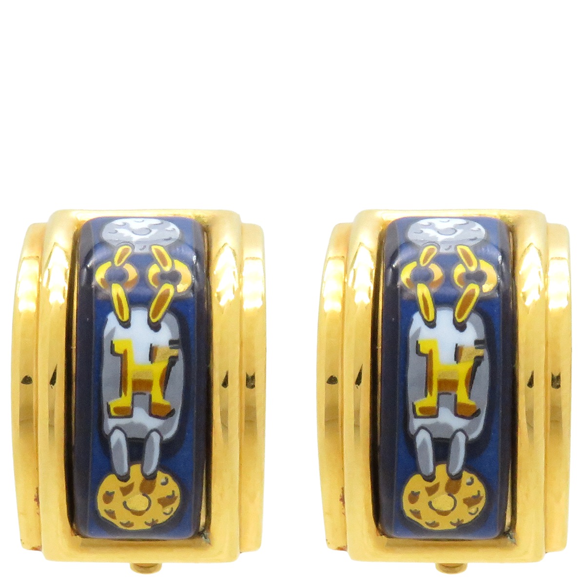 エルメス HERMES イヤリング エマイユ GP 七宝焼き ネイビーXゴールド 七宝 【中古】