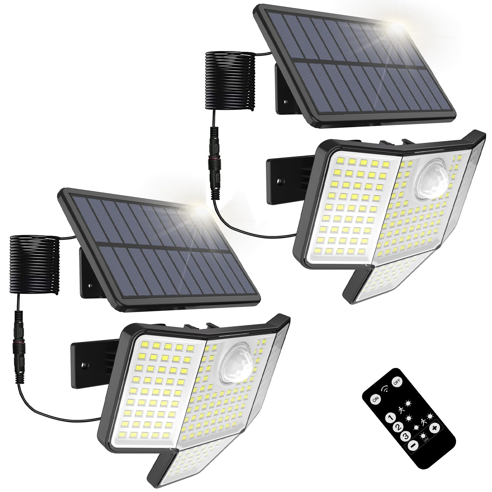 ソーラーライト 屋外 センサーライト ソーラー【4面発光 3段階調光 3つ知能モード】高輝度 人感センサー 自動点灯/消灯 太陽光発電 IP65防水 壁掛け式 ガーデンライト 駐車 73238