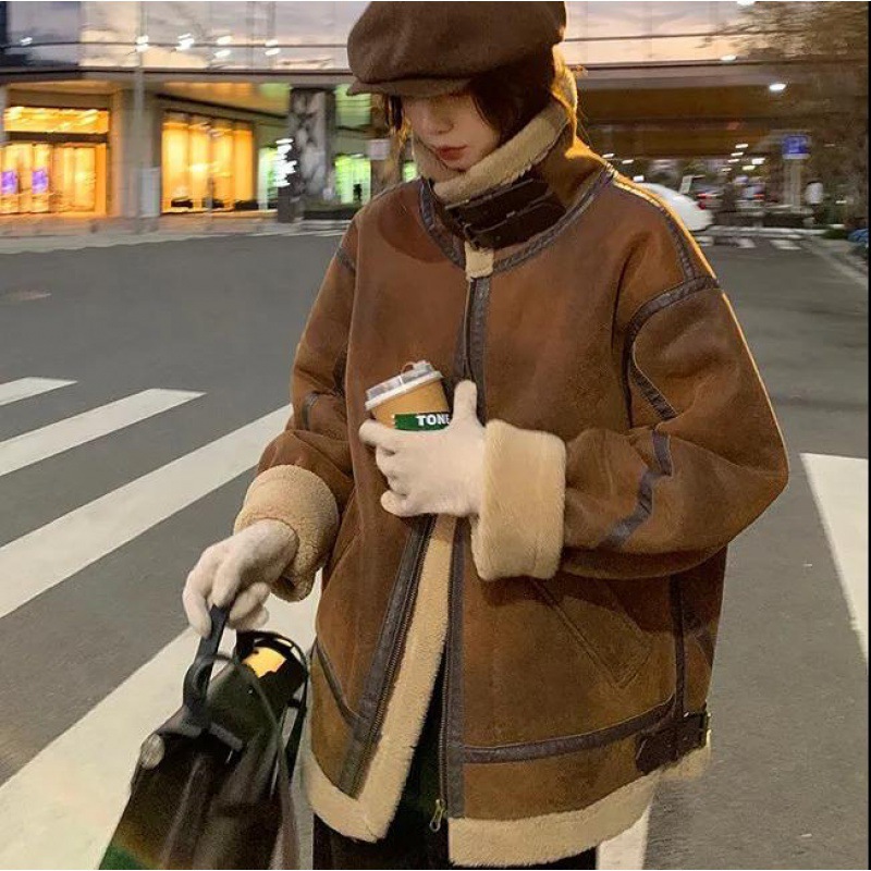 女性用ファーオールインワンジャケット厚みのあるスエードラムウールパーソナライズされたファッションモーターサイクルジャケット 5,168円