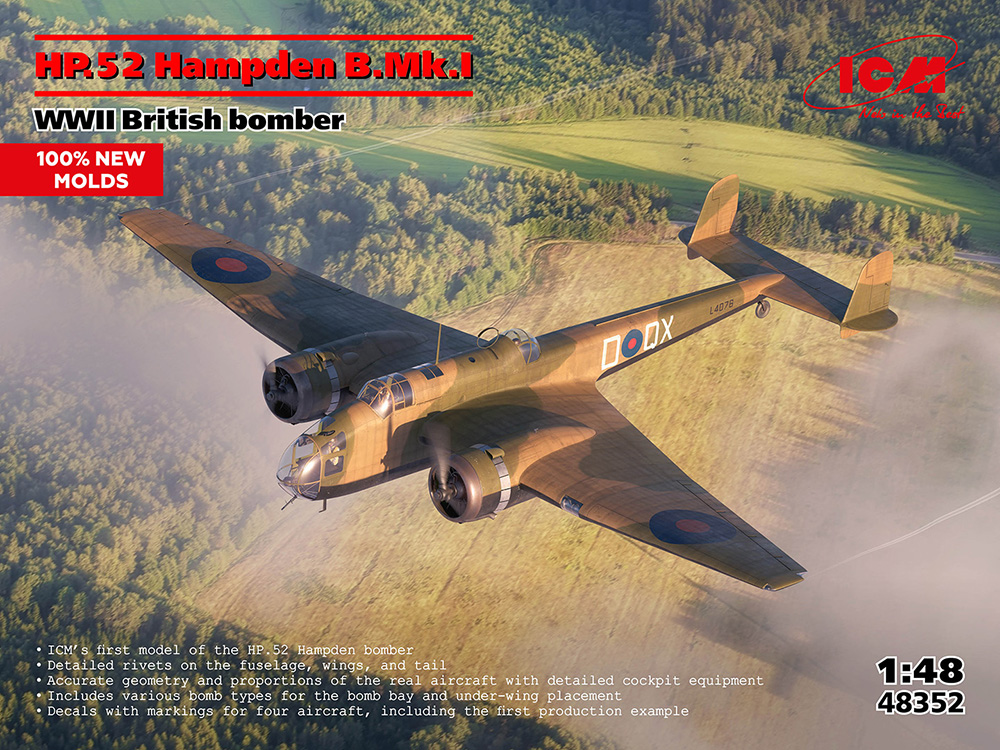 ICM 1/48 WWII イギリス爆撃機 HP.52 ハンプデン B.Mk.I【48352】 プラモデル ICM 48352 イギリス HP.52 ハンプデン B.Mk.I