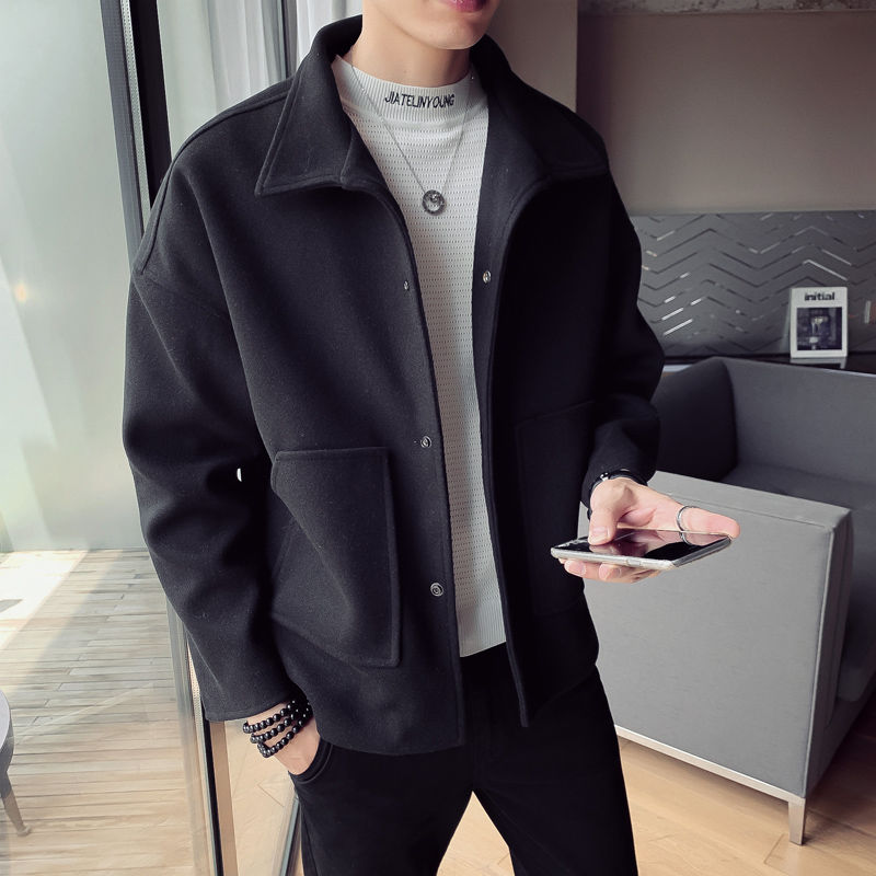 裏起毛 メンズジャケット ゆったりカジュアルコート 秋冬の韓国ファッション ウールのコート ジャン