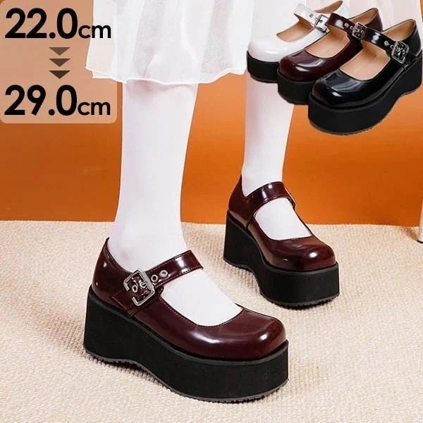 厚底 パンプス レディース 大きいサイズ 7cmヒール JK 学生 ロリータ靴 姫様 お嬢様 女の子 メイド靴 痛くない 歩きやすい 美脚 疲れにくい 可愛い 日常 通学 黒 白 ワインレッド 2今日