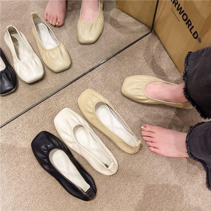 【韓国ins大人気】スクエアトゥ バレエシューズ ぺたんこ フラット ローヒール 靴 PU 韓国ファッション【k3-jya1758】【予約販売：15-20日】60込