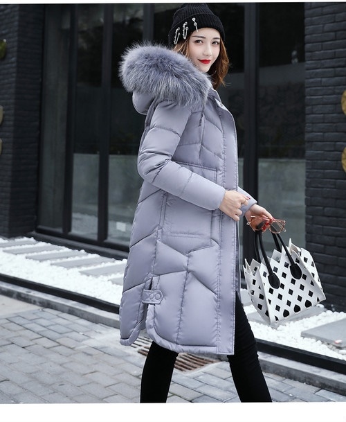 5238.ファーフード付きダウンコート（グレー）2019 春夏 sale 春夏 sale アウター ジャケット 美ライン おしゃれ きれいめ オフィス ビジネス お出かけ パーティー 女子会 普段使い