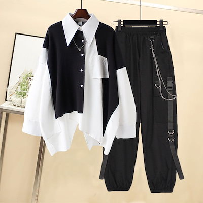 2025新入荷！レディ スポーツウェア 長袖シャツ+パンツ 韓国風メンズファッション 男女兼用 地雷系 セットアップ