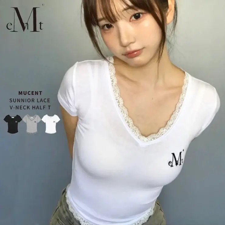 MUCENT(ムセント)/SUNNIOR LACE V-NECK HALF T