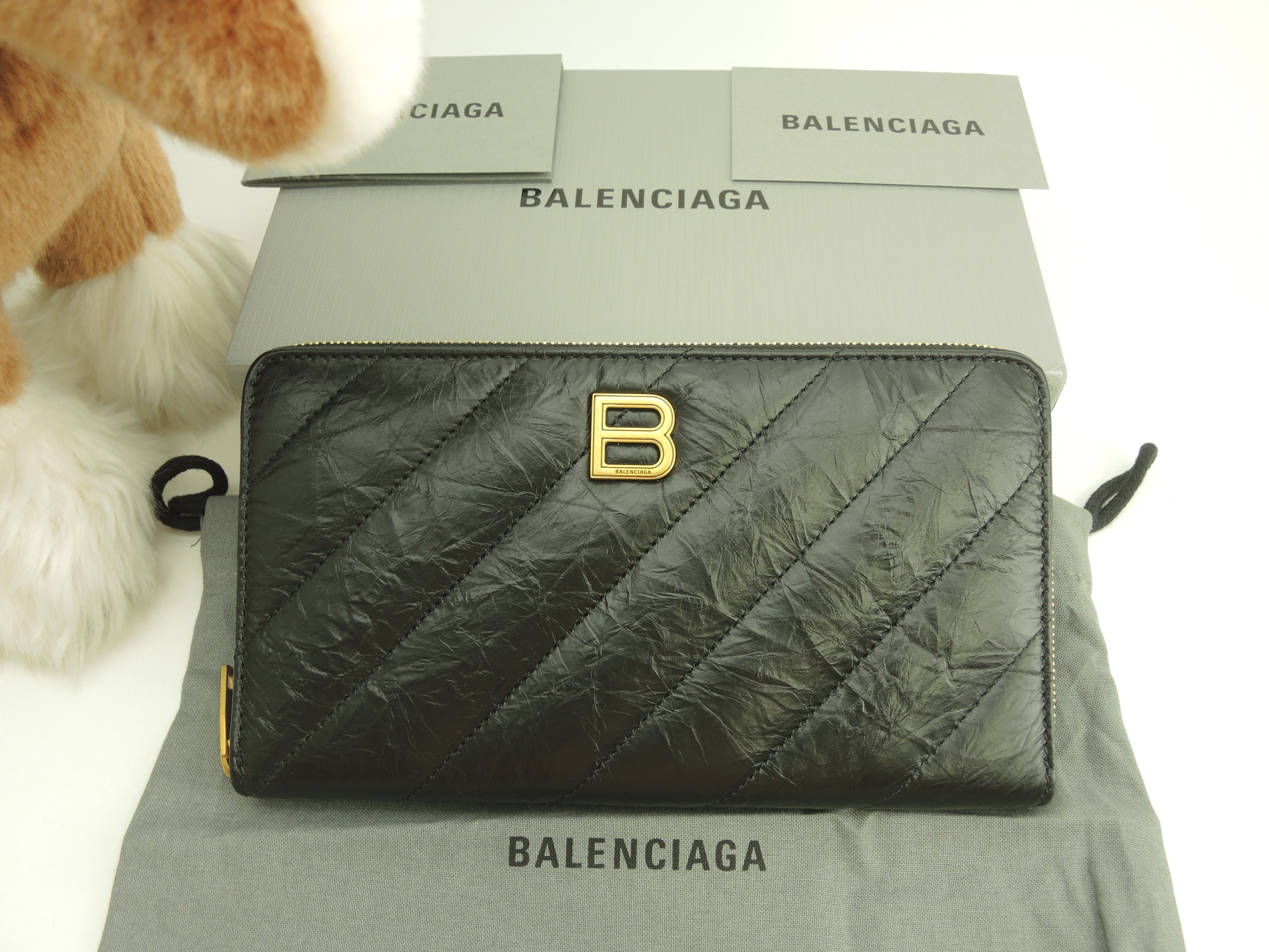 ロングウォレット クラッシュコンチネンタル レザー黒 ジップ長財布 新品@ 1