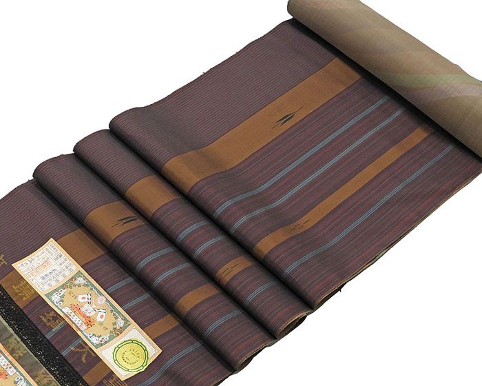 コート 新品 正絹 旗印 本場縞大島 染色作家 岩浅公展作 リバーシブル ロングコート 大島紬 反物 新品 未仕立 j2014