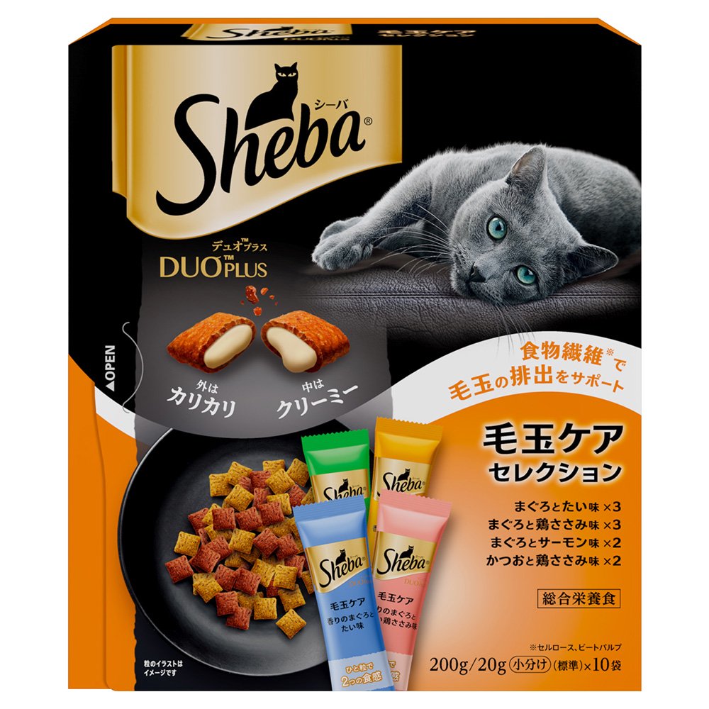 キャットフード　デュオプラス　毛玉ケアセレクション　２００ｇ（２０ｇX１０袋）　X１２個　お一人様１点限り　ＣＲＣ35―15―76―20―00
