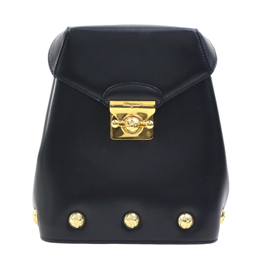 サルヴァトーレフェラガモ Salvatore Ferragamo リュック レザー ブラック ゴールド レディース e61441k