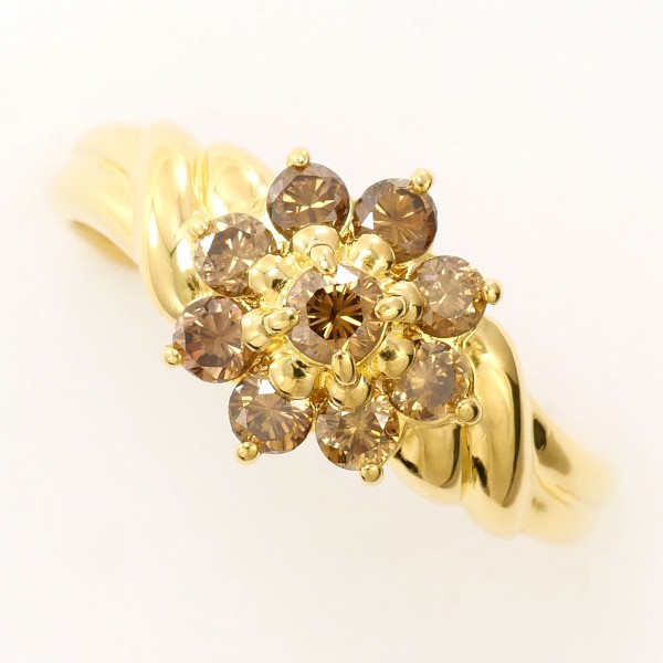 K18 18金 YG リング 指輪 11.5号 ブラウンダイヤ 0.58 ジュエリー 中古