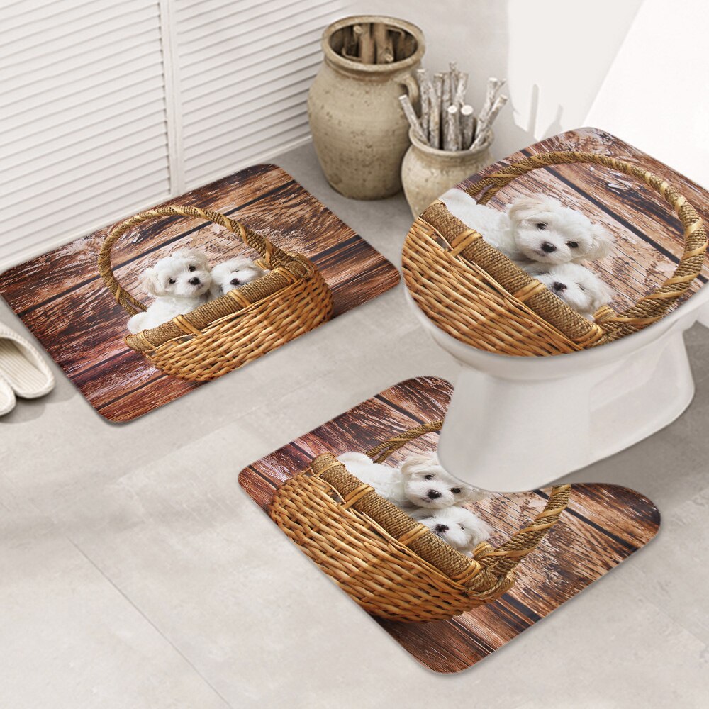 3ピースバスラグセット dog-maltese-puppy-sleep-sweet お手入れが簡単 ノンスリップ 耐久性