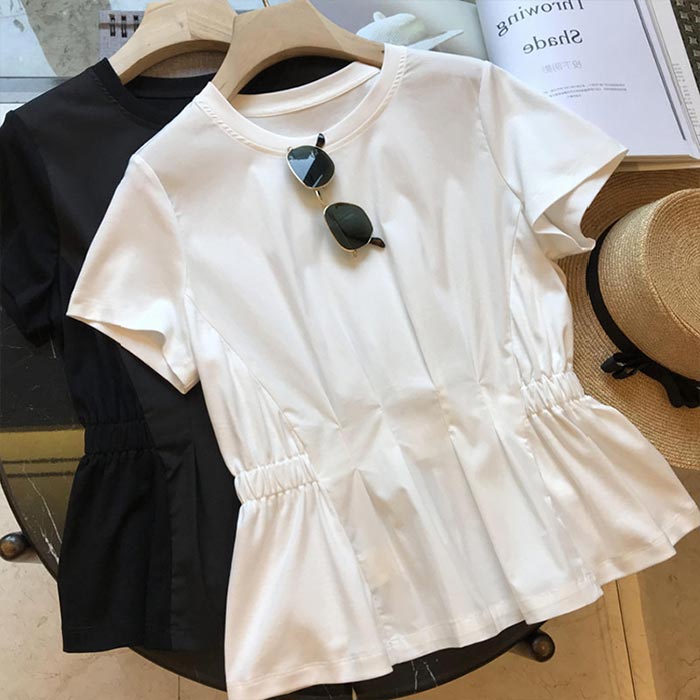 Tシャツ ブラウス おしゃれ フレア レディース 夏 きれいめ 半袖大人可愛い コットン Yシャツ 綿100 シャツ