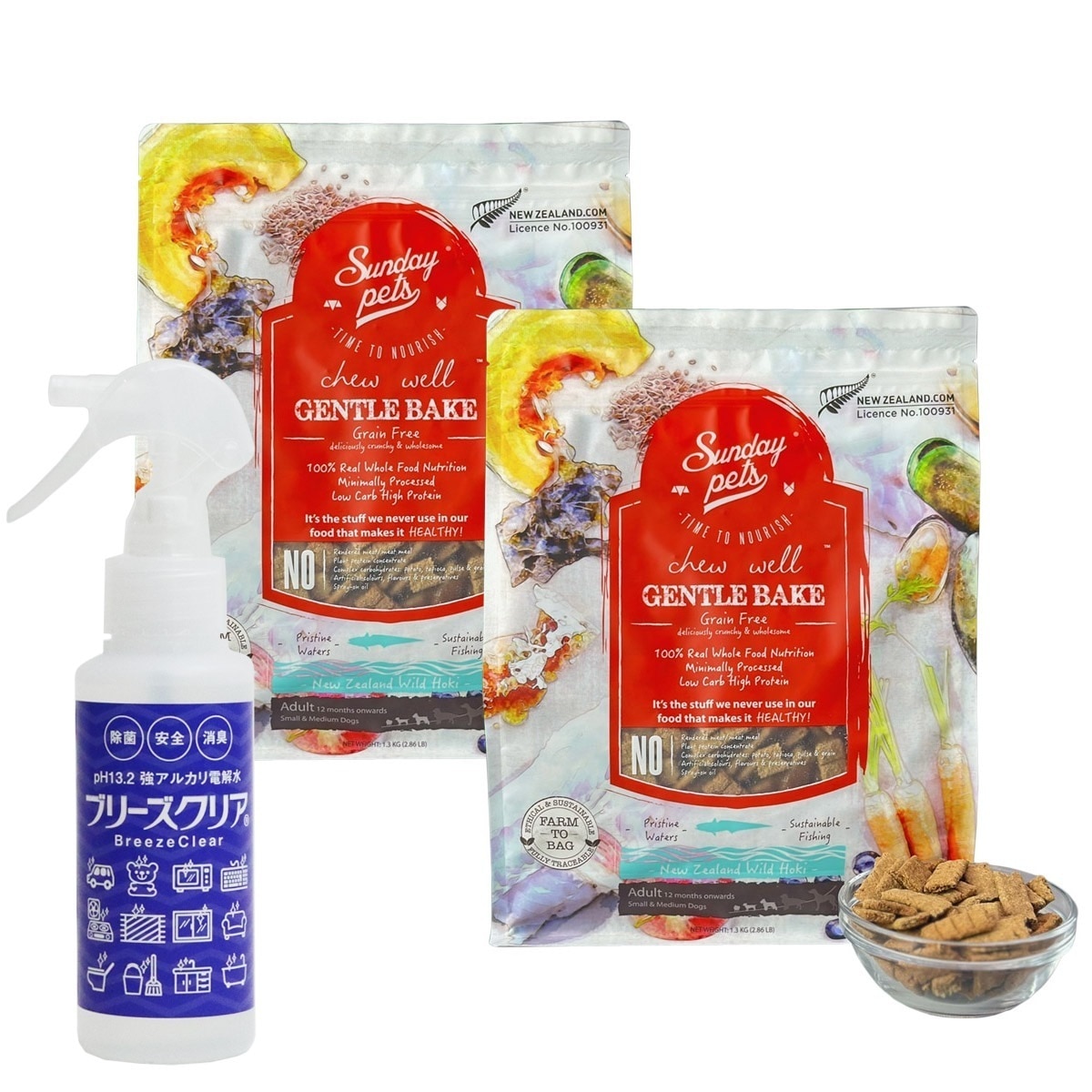 ドッグフード ジェントルベイクグレインフリー ワイルドホキ 1.3kg2袋 【ph13.2強アルカリ電解水100ml付き】 6,125円