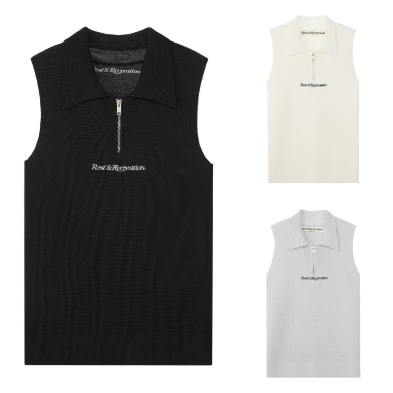 【REST & RECREATION】 HALF ZIP-UP KNIT VEST : 3COLORS