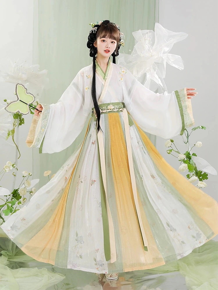 Huai Lianyu Jin Hanfuの女性の風の改善された腰のプリーツの毎日のWei Jinスタイルの古代の衣装の秋と冬