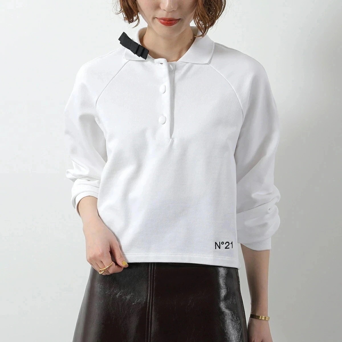 N21 KIDS ヌメロヴェントゥーノ キッズ スウェット N2101T N0154 レディース ガールズ 襟付き トレーナー 長袖 リボン ロゴ 刺繍 0N1 【mega】