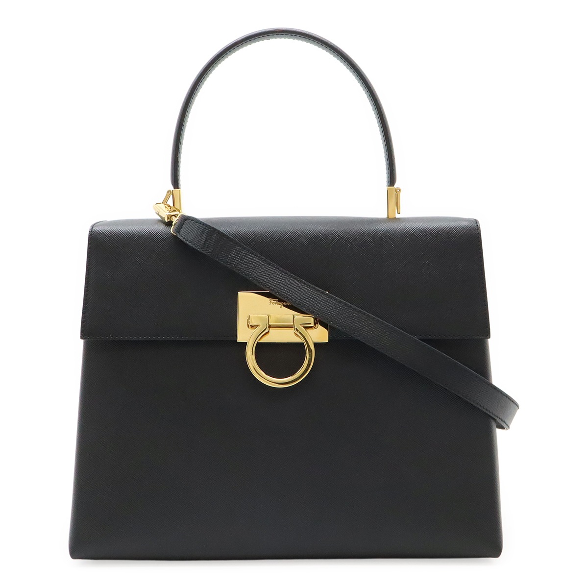 ガンチーニ ハンドバッグ トップハンドル 2WAYショルダー レザー ブラック ゴールド金具 BA21 029