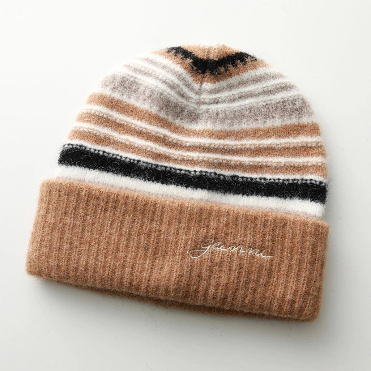 GANNI ガニー ニット帽 Striped soft wool beanie A5982 5840 レディース ビーニー ボーダー ストライプ ニットキャップ