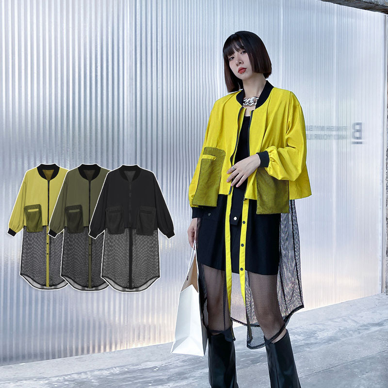 大胆なシルエット 裾チュール切り替えジャケットワンピース長袖トップス配色 きれいめ 原宿系5656