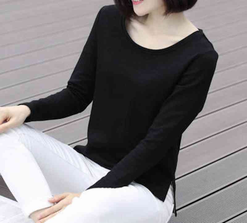 Tシャツ レディース ブラック 大人 かわいい 暖かい 人気 秋 シャツ 無地 キャンバー Vネック ティーシャツ ブラウス おしゃれ ロゴ ロング スポーツ カジュアル 長袖 厚手 春 ブランド ト