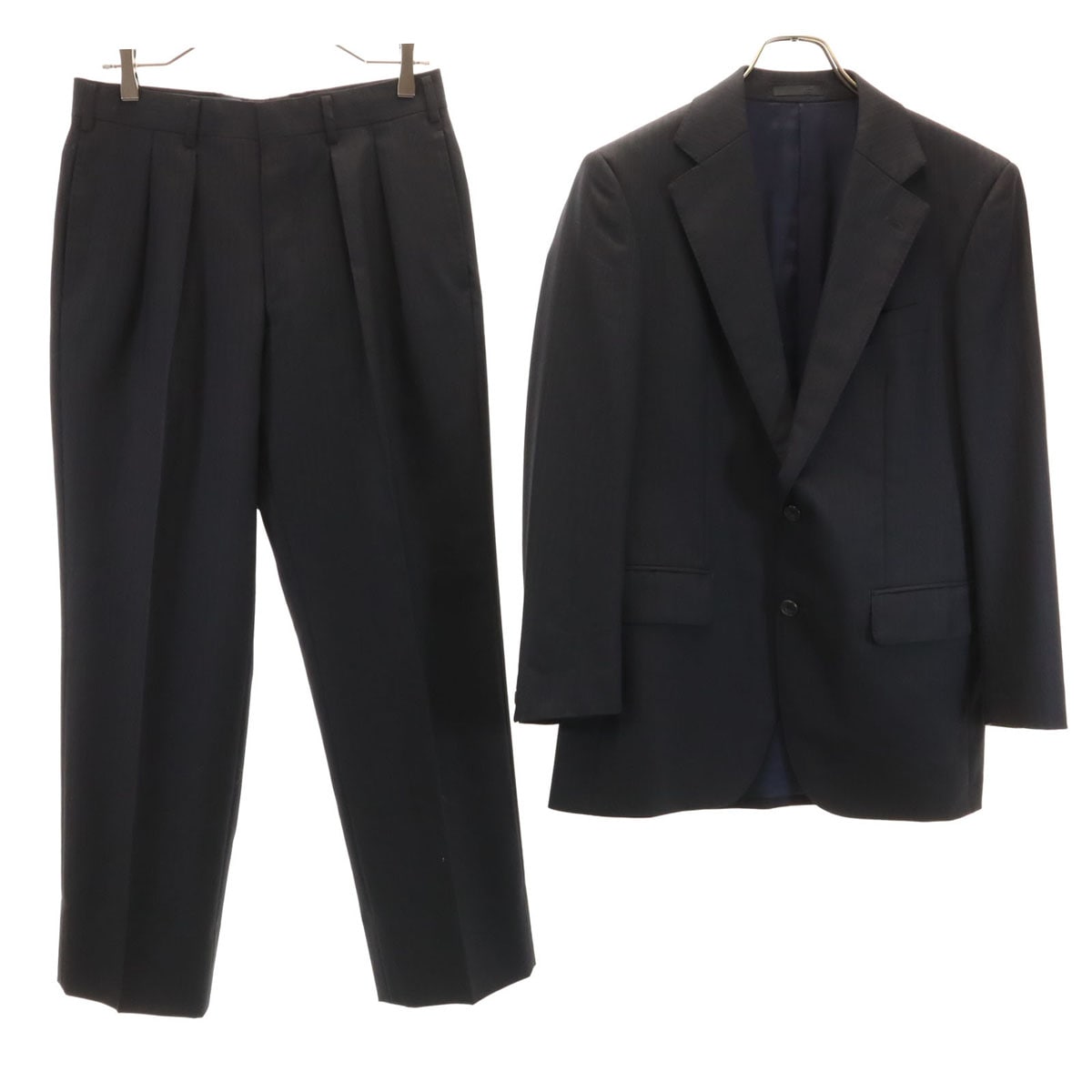 BURBERRY LONDON バーバリーロンドン 日本製 ヘリンボーン スーツ 上下セットアップ A5 ブラック 三陽商会 メンズ 古着 13,490円