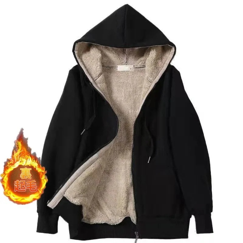 パーカーレディース前開きゆったりトップスアウター上品秋冬裏ボア暖かいコート裏起毛ボアパーカーフード付きスウェット