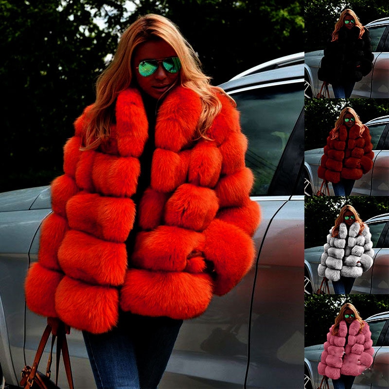 2024 冬模造キツネの毛皮のコート女性のための新しい毛皮ミッドレングスぬいぐるみトップ女性のウサギの毛皮のコート