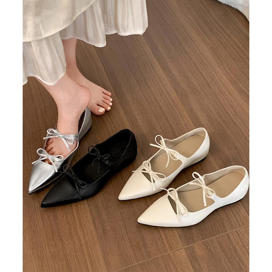 ダブルリボンパンプス美脚ポインテッドトゥ