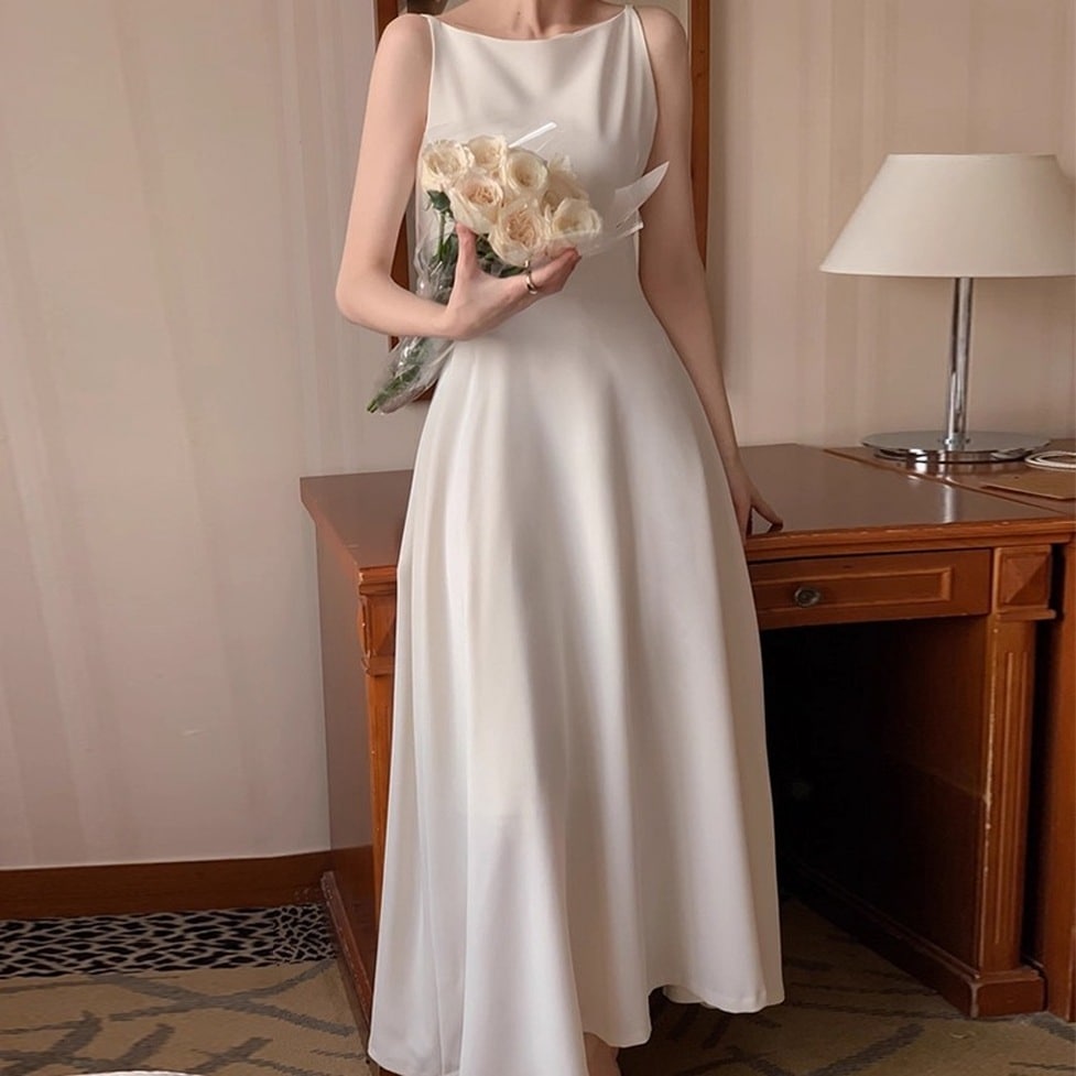 ワンピース ドレス ロングワンピース ノースリーブワンピース シフォンワンピース ラウンドネック 袖なし ノースリーブ ロング丈 Aライン 無地 シフォンドレス レディース かわいい 大人可愛い