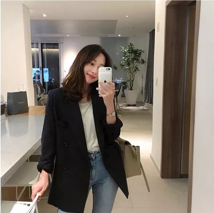 カジュアルスーツジャケット ブラックジャケット 秋冬アウター トップス アウター ジャケット シャンパー 上着 ショート丈 袖あり 長袖 Vネック 襟付き スリム ストレート Iライン スマート