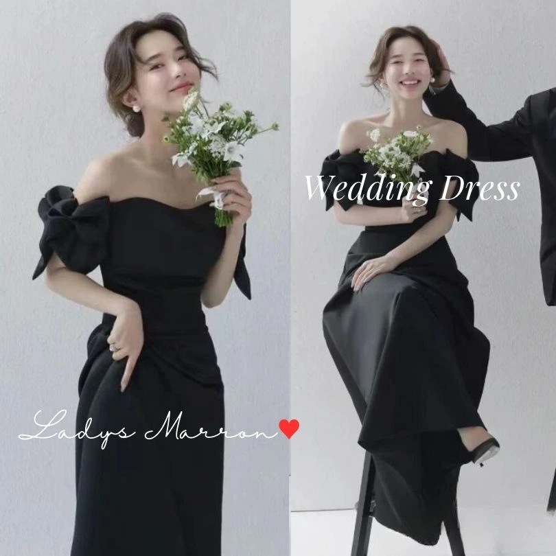【急速出荷 2025年新作】ウェディングドレス 黒 前撮りドレス イブニングドレス ウエディングドレス ブラックドレス 前撮り お呼ばれドレス 結婚式 ドレス オフショル リボン 二次会 ドレス 花嫁