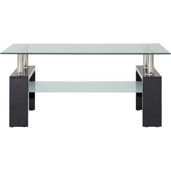 センターテーブル/ローテーブル ブラック 幅100cm 強化ガラス製天板 スチールフレーム 収納棚付き フォーカス
