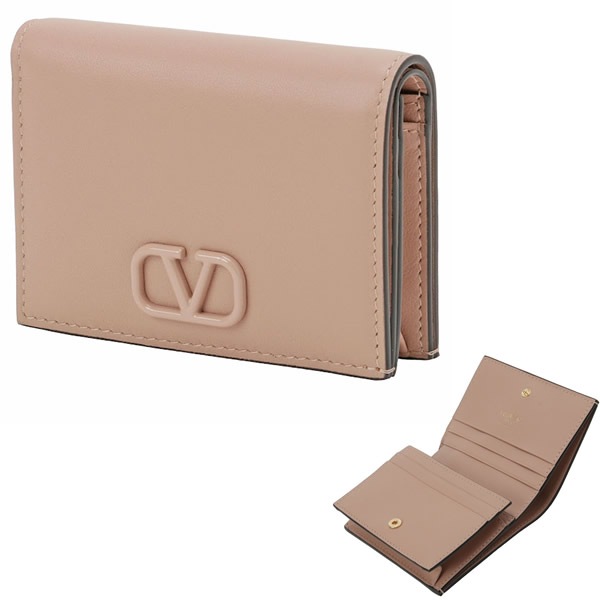二つ折り財布 折り畳み ミニ財布 1W2P0P39 ZBA GF9 Vロゴ ピンクベージュ ガラヴァーニ VLOGO SIGNATURE FLAP FRENC