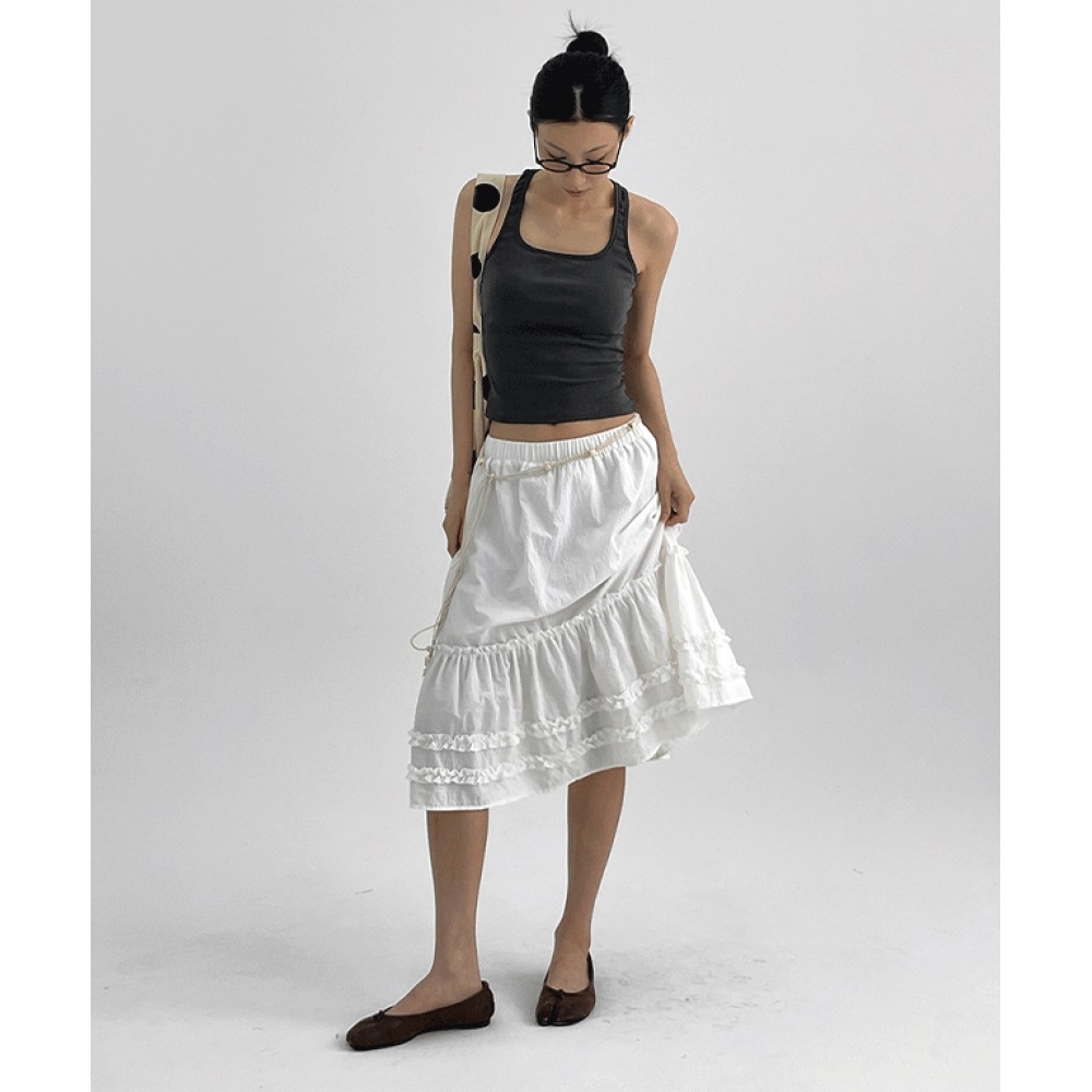 ブラックアップジュビナーバンディングフリルミディスカート